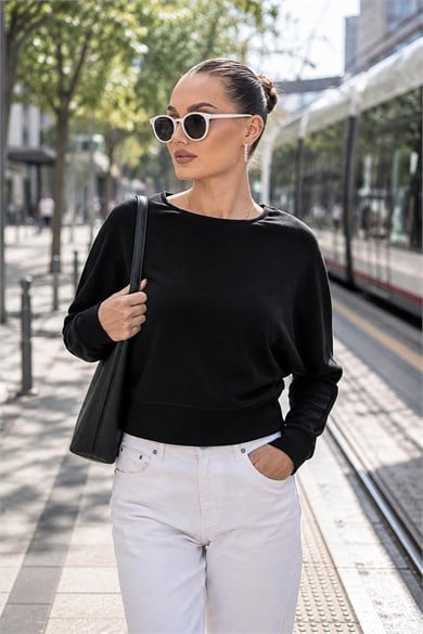Kadın Kayık Yaka Yarasa Kol Modal Sweatshirt 265139 -