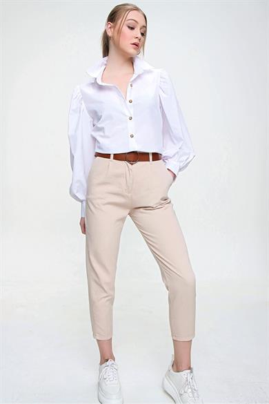 Kadın Kemerli Gabardin Pantolon