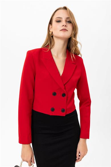 Kadın Kısa Düğme Kapamalı Blazer Ceket 250218 - 260314