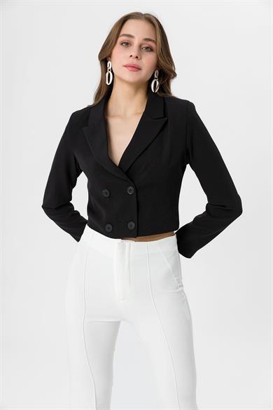 Kadın Kısa Düğme Kapamalı Blazer Ceket 250218 - 260314