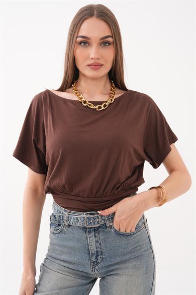 Kadın Kısa Kol Kayık Yaka Bluz 260484 -
