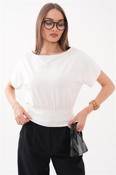 Kadın Kısa Kol Kayık Yaka Bluz 260484 -