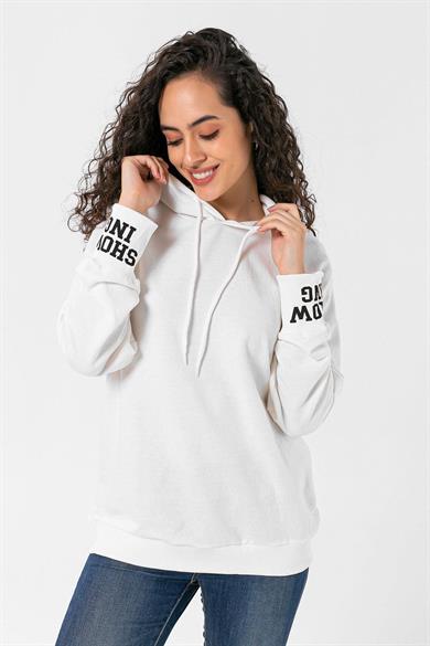 Kadın Kol Sırt Baskı Detaylı Kapüşonlı Oversize Sweatshirt