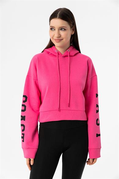 Kadın Kolları Baskılı Kapüşonlu Kısa Sweatshirt 235010 -