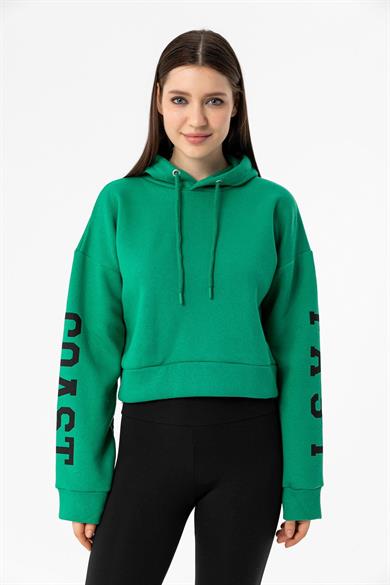 Kadın Kolları Baskılı Kapüşonlu Kısa Sweatshirt 235010 -