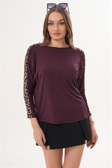 Kadın Kolu Leopar Desenli Bluz 260318 -