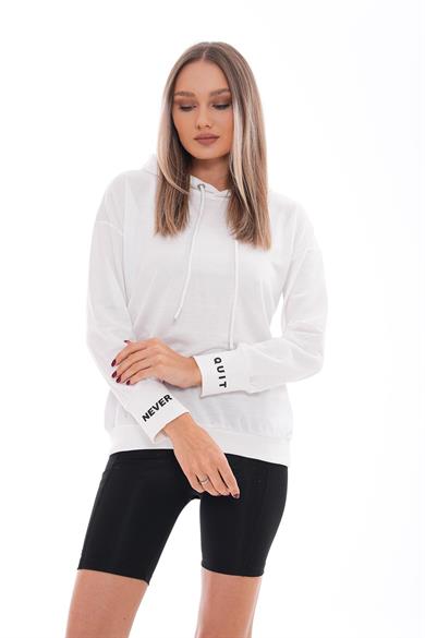 Kadın Kolu Sırtı Baskı Detaylı Kapüşonlu Sweatshirt 255040 -