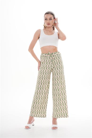 Kadın Kurdele Desen Bol Paça Pantolon 260346 -