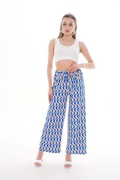 Kadın Kurdele Desen Bol Paça Pantolon 260346 -