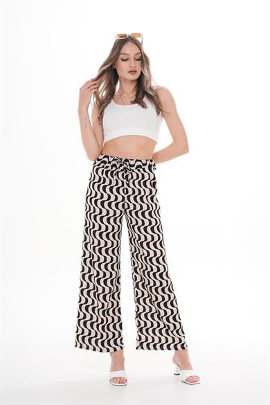 Kadın Kurdele Desen Bol Paça Pantolon 260346 -