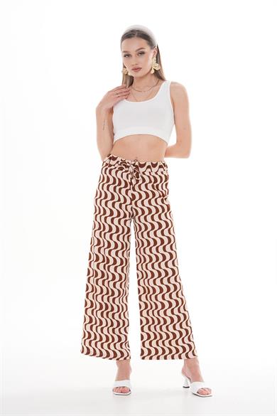 Kadın Kurdele Desen Bol Paça Pantolon 260346 -