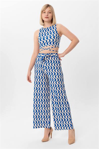 Kadın Kurdele Desen Crop Pantolon İkili Takım 250054 -