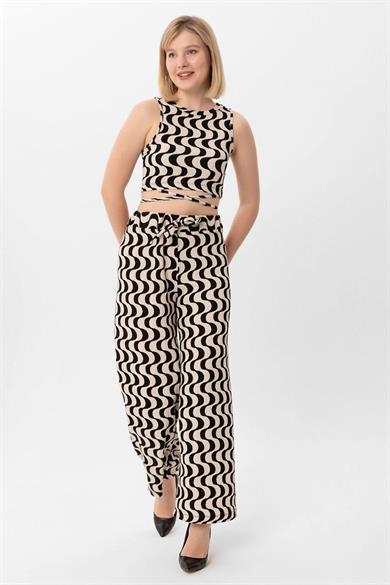 Kadın Kurdele Desen Crop Pantolon İkili Takım 250054 -