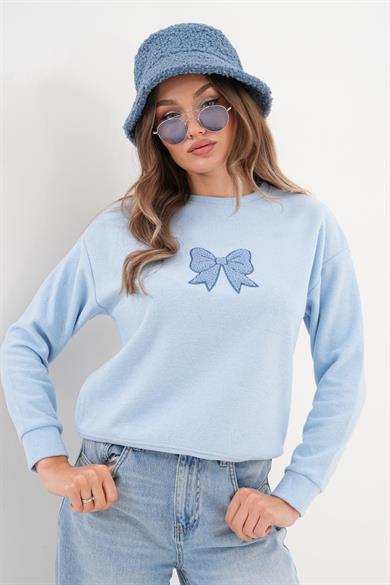 Kadın Kurdele Nakışlı Selanik Örme Sweatshirt 255060 -