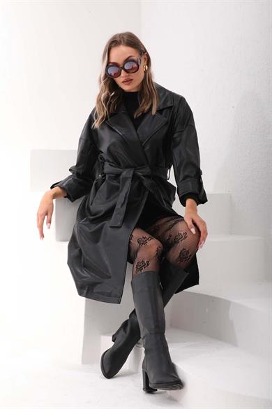 Kadın Kuşaklı Deri Trenckot 255249 -