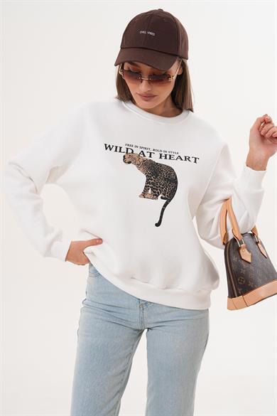Kadın Leopar Baskılı Üç İplik Sweatshirt 255367 -
