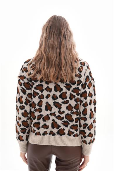 Kadın Leopar Desen Triko Örme Kazak 245379 -