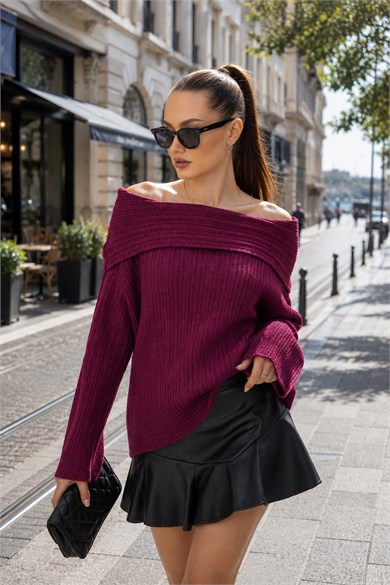 Kadın Madonna Yaka Triko Örme Kazak 265013 -