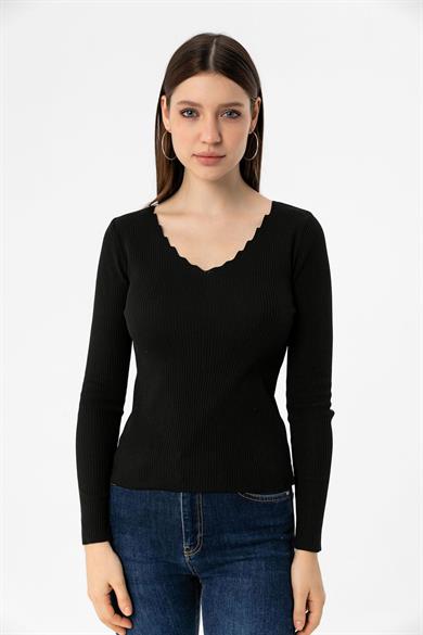 Kadın Merdiven Yaka Triko Kazak 245008 -