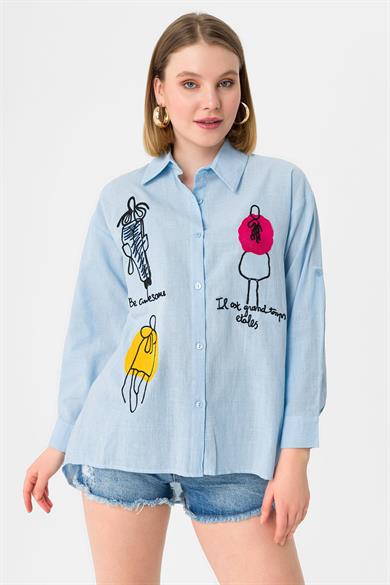 Kadın Nakış Detaylı Oversize Gömlek