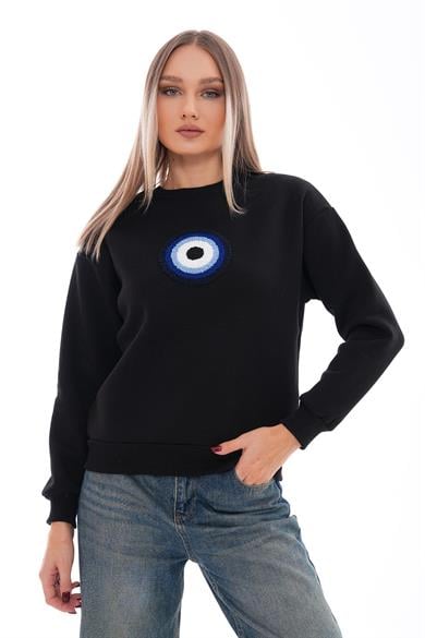 Kadın Nazar Boncuğu Nakışlı Üç İplik Sweatshirt 255006 -