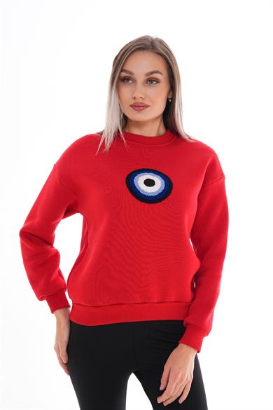 Kadın Nazar Boncuğu Nakışlı Üç İplik Sweatshirt 255006 -