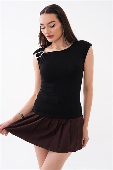 Kadın Omzu Toka Detaylı Kolsuz Bluz 260658 -