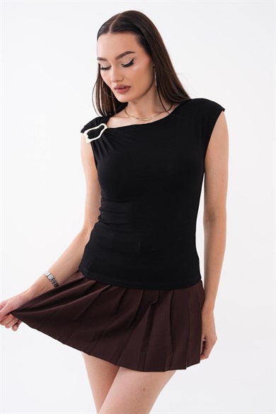 Kadın Omzu Toka Detaylı Kolsuz Bluz 260658 -