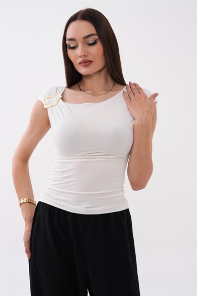 Kadın Omzu Toka Detaylı Kolsuz Bluz 260658 -