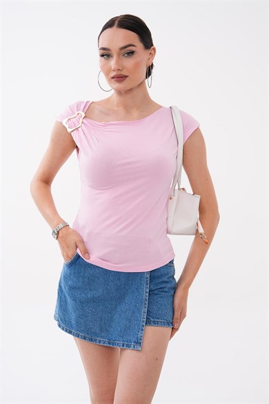 Kadın Omzu Toka Detaylı Kolsuz Bluz 260658 -