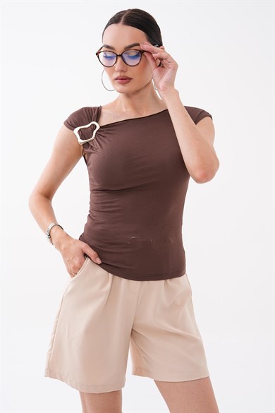 Kadın Omzu Toka Detaylı Kolsuz Bluz 260658 -