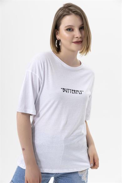 Kadın Ön Arka Baskı Detaylı Oversize Tişört 240047 -