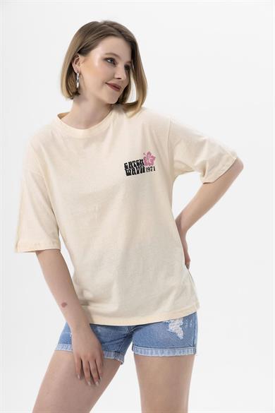 Kadın Ön Arka Baskı Detaylı Oversize Tişört 240138 -