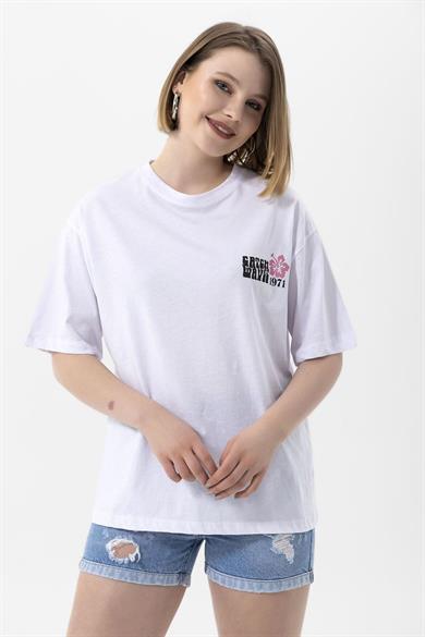 Kadın Ön Arka Baskı Detaylı Oversize Tişört 240138 -