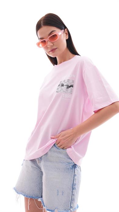 Kadın Ön Arka Baskı Detaylı Oversize Tişört