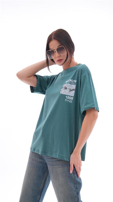 Kadın Ön Arka Baskı Detaylı Oversize Tişört