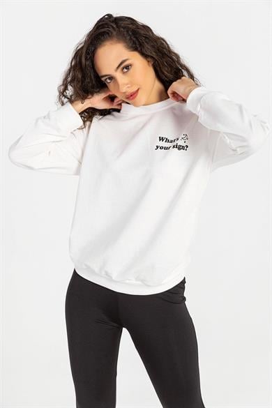 Kadın Ön Arka Baskılı Bisiklet Yaka Sweatshirt