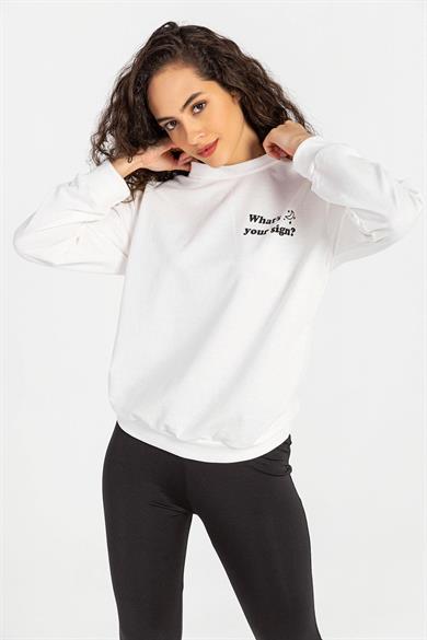 Kadın Ön Arka Baskılı Bisiklet Yaka Sweatshirt