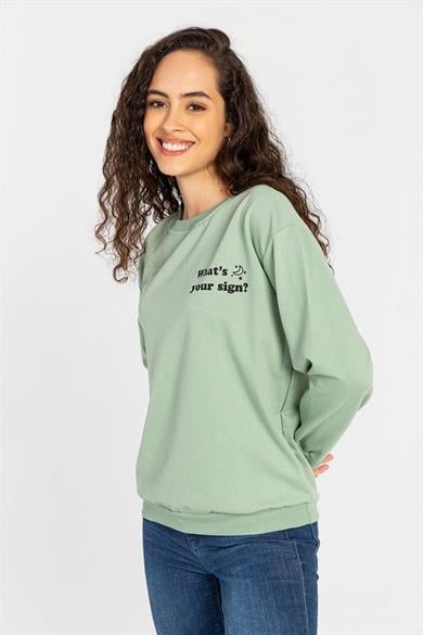 Kadın Ön Arka Baskılı Bisiklet Yaka Sweatshirt