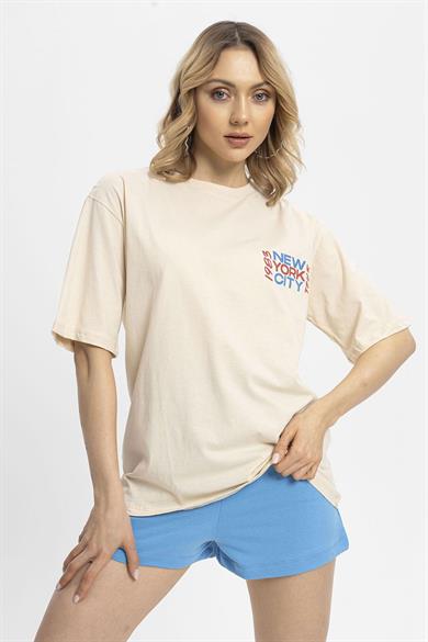 Kadın Ön Arka Baskılı Oversize Tişört