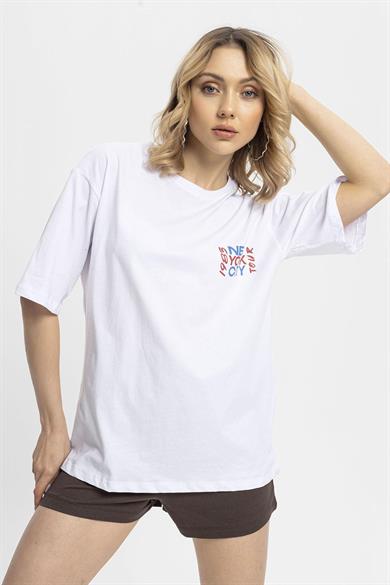 Kadın Ön Arka Baskılı Oversize Tişört