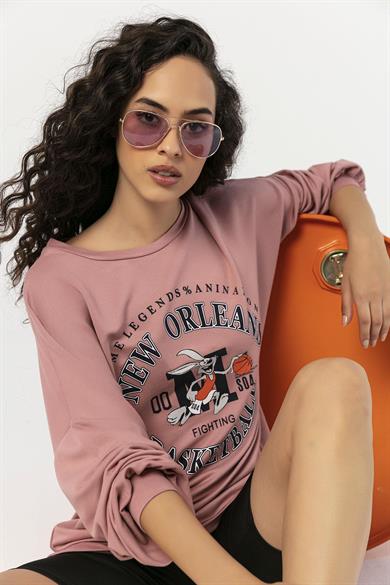 Kadın Ön Baskılı Oversize Sweatshirt