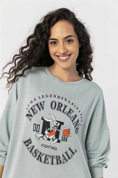 Kadın Ön Baskılı Oversize Sweatshirt