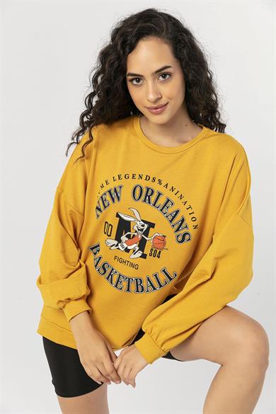 Kadın Ön Baskılı Oversize Sweatshirt