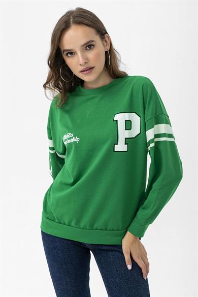 Kadın Ön Kol Baskı Detaylı Oversize Sweatshirt