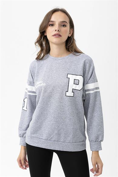 Kadın Ön Kol Baskı Detaylı Oversize Sweatshirt