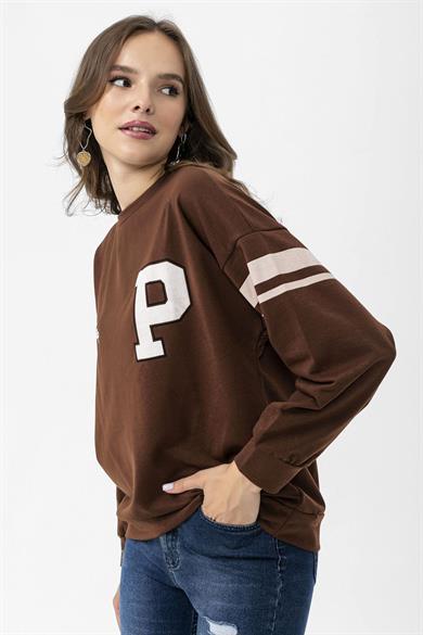 Kadın Ön Kol Baskı Detaylı Oversize Sweatshirt