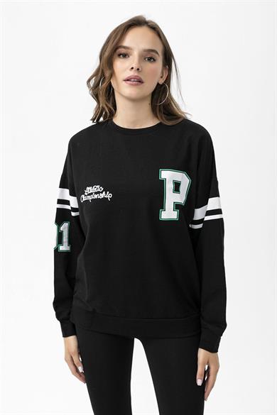 Kadın Ön Kol Baskı Detaylı Oversize Sweatshirt