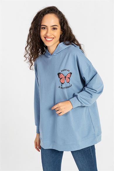 Kadın Ön Sırt Baskılı Kapüşonlu Oversize Sweatshirt