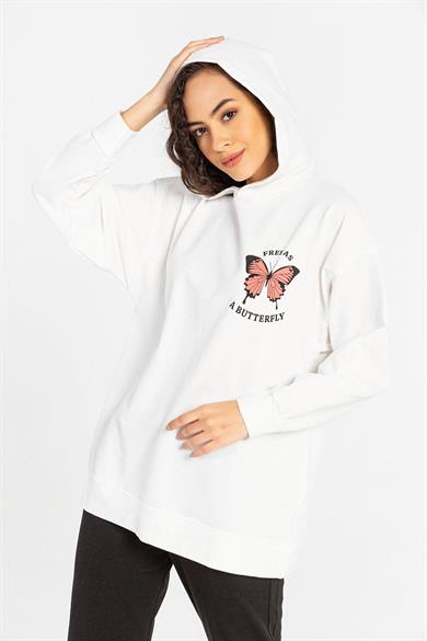 Kadın Ön Sırt Baskılı Kapüşonlu Oversize Sweatshirt